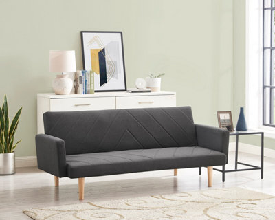 Home Detail Ryan 3 Seater Fabric Chevron Design Wooden Leg Frame Clic-Clac SofabedDark Grey from B&Q