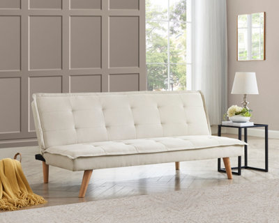 Home Detail Ada 3 Seater Beige Fabric Tufted Pillow Topper Sofa Bed Wooden Legs from B&Q
