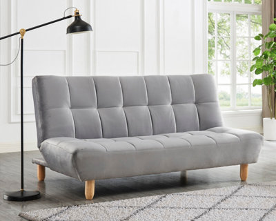 Home Detail Macey 3 Seater Grey Velvet Recliner Clic Clac Wooden Legs Tufted Back Sofa Bed from B&Q