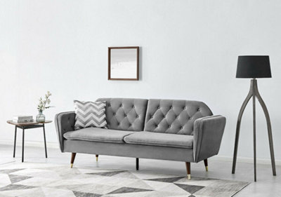 Home Detail Whitby Velvet Fabric Sofa Bed 3 Seater Padded Suite Click Clack Luxury Recliner SofabedDark Grey from B&Q