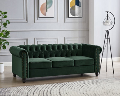 Home Detail Chester 3 Seater SofaGreen Velvet from B&Q