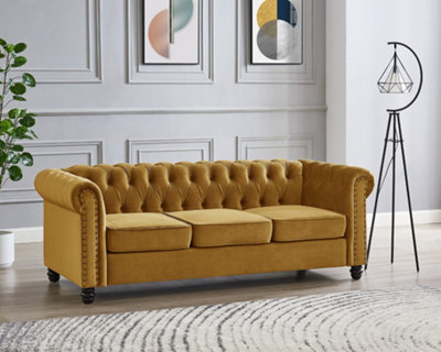 Home Detail Chester 3 Seater SofaGold Velvet from B&Q