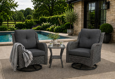 Home Detail Grey Rattan Swivel Bistro Set3 Piece Garden Furniture SetGrey from B&Q