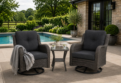 Home Detail Grey Rattan Swivel Bistro Set3 Piece Garden Furniture SetBrown from B&Q