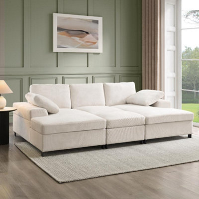 B&Q -  Daniel Small U-Shaped Sofa With Storage FootstoolCream Linen