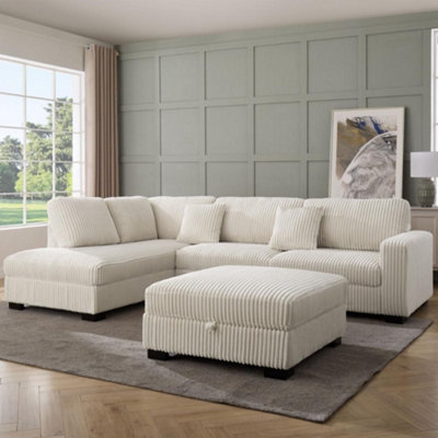 Home Detail Tate Left-Hand Facing Corner Sofa With Storage FootstoolCream Teddy Jumbo Cord from B&Q