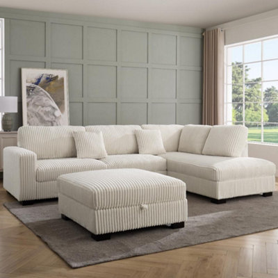Home Detail Tate Right-Hand Facing Corner Sofa With Storage FootstoolCream Teddy Jumbo Cord from B&Q