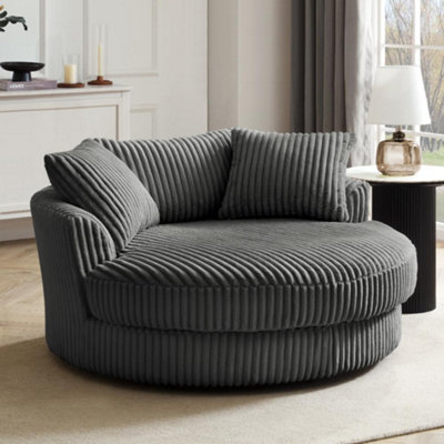 Grs Sky Corduroy Swivel Loveseat - Dark Grey - Image 3