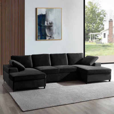 B&Q -  Daniel Large U-Shaped SofaBlack Velvet