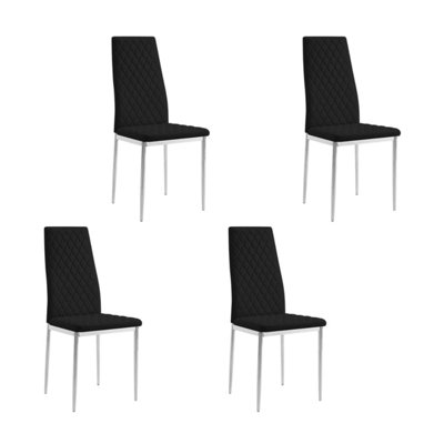 B&Q -  Sona Faux Leather Dining Chair Set Of 4Black With Silver Legs
