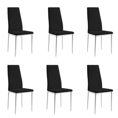 B&Q -  Sona Faux Leather Dining Chair Set Of 6Black With Silver Legs