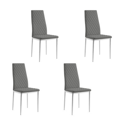 B&Q -  Sona Faux Leather Dining Chair Set Of 4Grey With Silver Legs