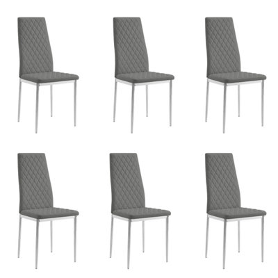 B&Q -  Sona Faux Leather Dining Chair Set Of 6Grey With Silver Legs