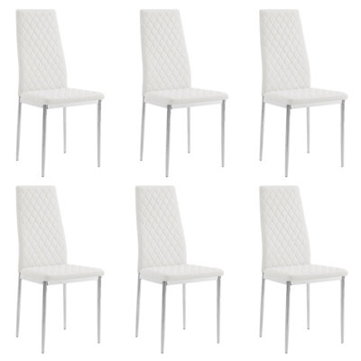 B&Q -  Sona Faux Leather Dining Chair Set Of 6White With Silver Legs