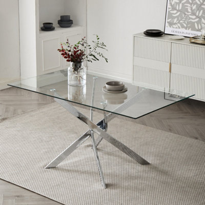 B&Q -  Lila 120Cm Rectangle Glass Dining Table With Silver Legs