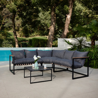 Home Detail Marbella Black Garden Corner Set With Grey Cushions from B&Q