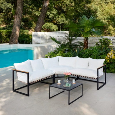 Home Detail Marbella Black Garden Corner Set With Ivory Cushions from B&Q