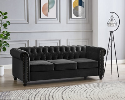 Home Detail Chester 3 Seater SofaBlack Velvet from B&Q