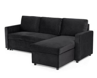 Home Detail Dorset 3 Seater Pull-Out Reversible Chaise Sofa BedBlack Velvet from B&Q
