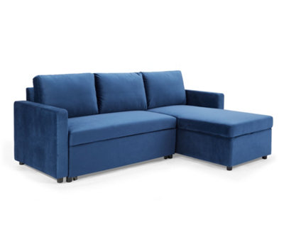 Home Detail Dorset 3 Seater Pull-Out Reversible Chaise Sofa BedBlue Velvet from B&Q
