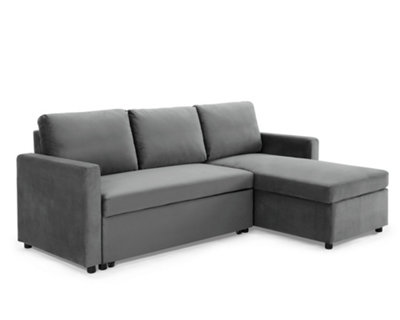 Home Detail Dorset 3 Seater Pull-Out Reversible Chaise Sofa BedGrey Velvet from B&Q