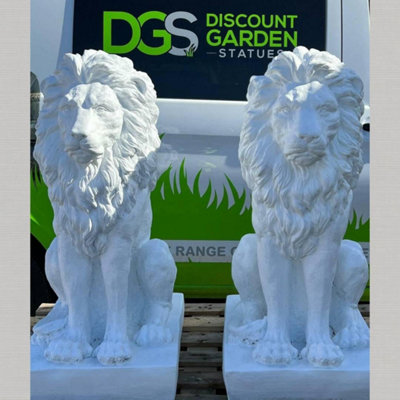  - Pair Of White Large Proud Sitting Lions