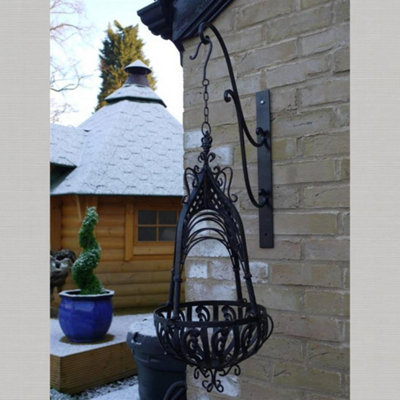 1975 Black Distressed Wrought Iron Garden Hanging Basket from B&Q