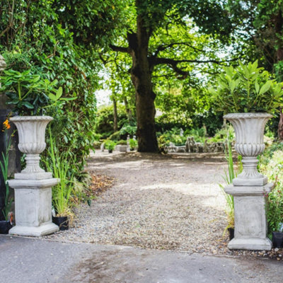 Dgs Statues Pair Of Large Stone Cast Flute Urns And Classic Plinths from B&Q