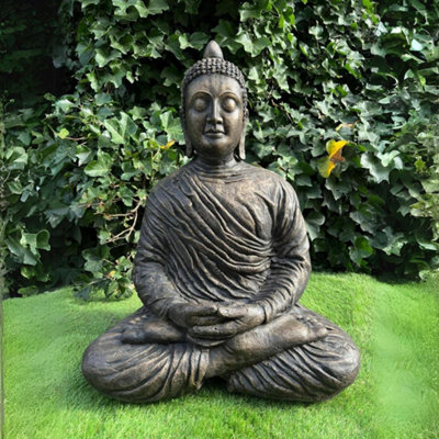 Oakley Extra Large Antique Bronze Stone Cast Meditating Buddha Indoor Or Outdoor from B&Q