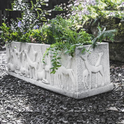B&Q White Stone Deer Design Planter Trough Large