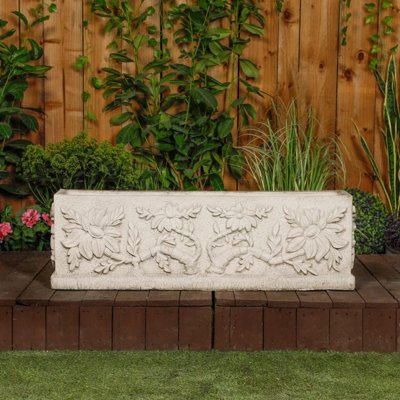 B&Q White Wildflower Design Stone Planter Trough Large