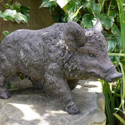 Black Pig Outdoor Ornament Resin Garden Sculpture from B&Q