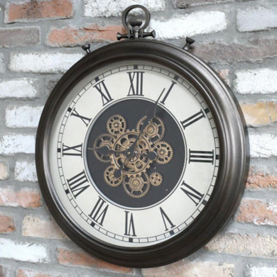 Oakleystone Northern Rustic Clock With Cogs Wall Mounted Home Decor