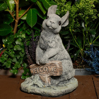 Oakleystone Northern Welcome Bunny Stone Cast Statue Garden Ornament from B&Q