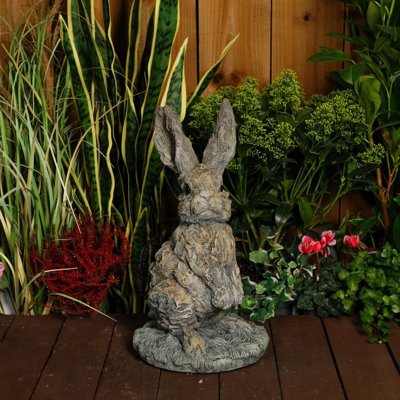  - Oak Hare Statue Rustic Stone Cast Garden Ornament