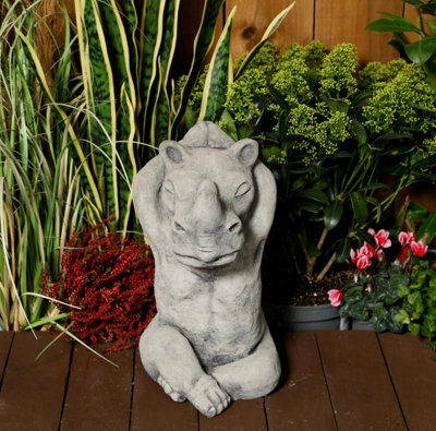 Calm Large Cast Stone Yoga Rhino Garden Statue Animal Figurine from B&Q