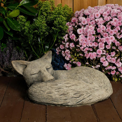 Tranquil Large Cast Stone Sleeping Fox Garden Statue Garden Sculpture Ornament from B&Q