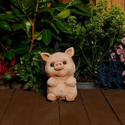 Adorable Small Cast Stone Cute Pig Garden Statue from B&Q