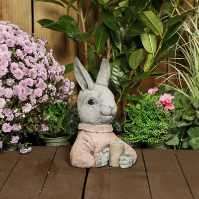 Oakley Christmas Winter Bunny Stone Cast Statue Garden Ornament from B&Q