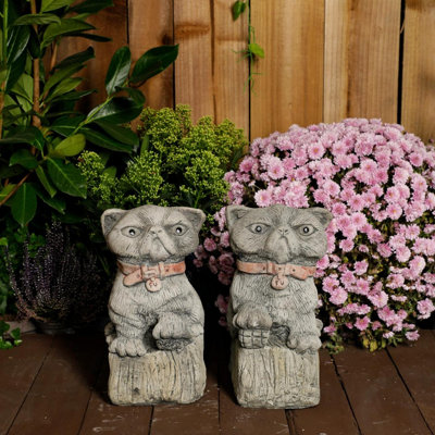 Cranky Cats Pair Stone Cast Garden Cat Statues Set from B&Q