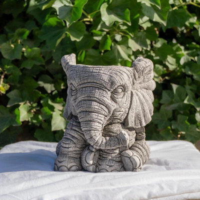 Oakley Small Stone Cast Elephant Planter Pot from B&Q