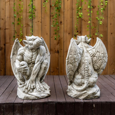 Oakleystone Northern Pair Of Large Gargoyle Sculptures Garden Statues from B&Q
