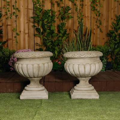 Oakley Pair Of Large Stonecast Tazza Urns Garden Ornaments from B&Q