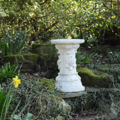 White Stone Cast Large Floral Plinth Garden Statue from B&Q