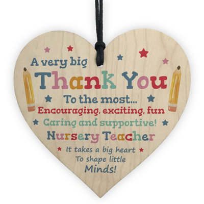 Red Ocean Thank You Gift For Nursery Teacher Hanging Wood Heart Leaving Nursery Gift from B&Q