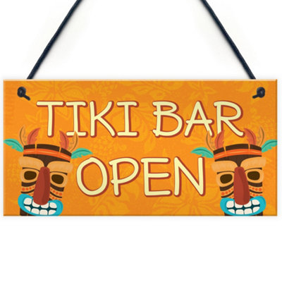Red Ocean Tiki Bar Open Sign Novelty Decor Hanging Sign For Home Garden Cocktail Bar from B&Q