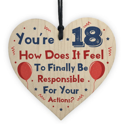 Red Ocean 18Th Birthday Wooden Heart Funny Gift For Son Daughter Brother Sister Gifts For Him Her from B&Q