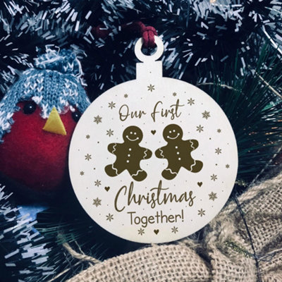 Red Ocean Our First Christmas Together Wooden Hanging Bauble For Christmas Tree Couple Gift from B&Q