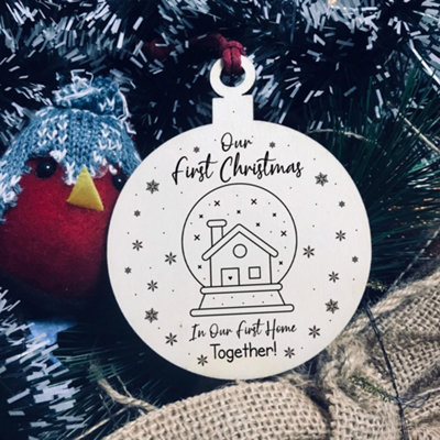 Red Ocean 1St Christmas In Our First Home Together Wood Bauble Hanging Tree Decoration from B&Q