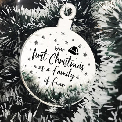 Red Ocean 1St Christmas As A Family Of Four Engraved Tree Decoration Babys 1St Xmas Gift from B&Q